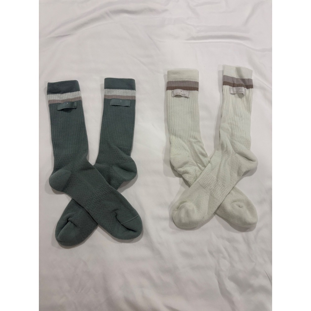 NWOT Gymshark Whitney Simmons Crew Socks Green Cream Tan Striped